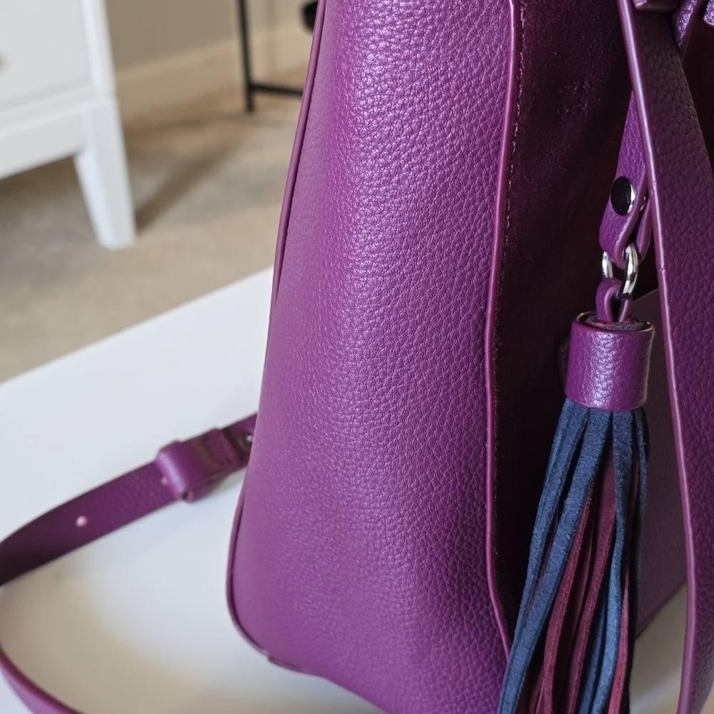 French connection faux leather crossbody shoulder bag color burgundy - Picture 7 of 9